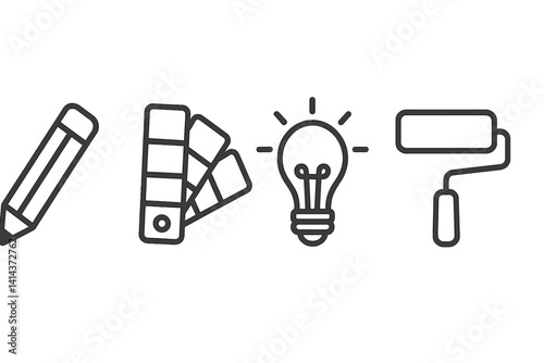 Icons for design tools symbolizing imagination and artistic spark