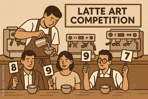 Flat coffee culture scene highlighting skilled baristas