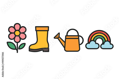 Seasonal icons for springtime motifs in flat style