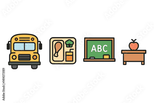 Educational icons representing classroom fundamentals
