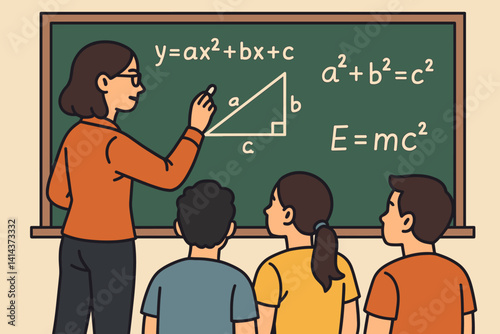 A classroom scene with a flat layout is shown where math is being taught