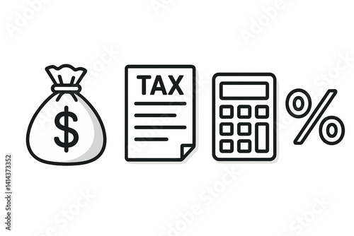 Symbols of finance related to tax and mathematical operations