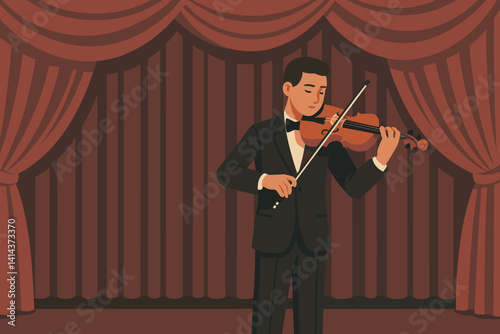 Flat classical music scene capturing a live violin performance