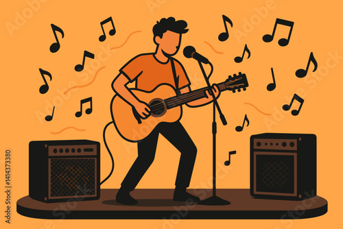 The live music scene is flat and includes a guitarist along with a concert setup