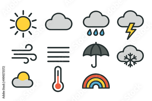 Simple symbols are used to represent a range of different weather conditions