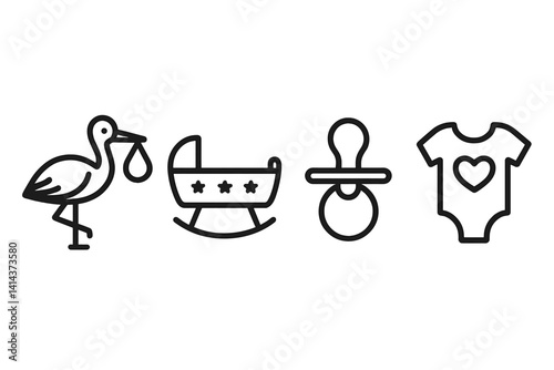 Newborn icons representing baby essentials