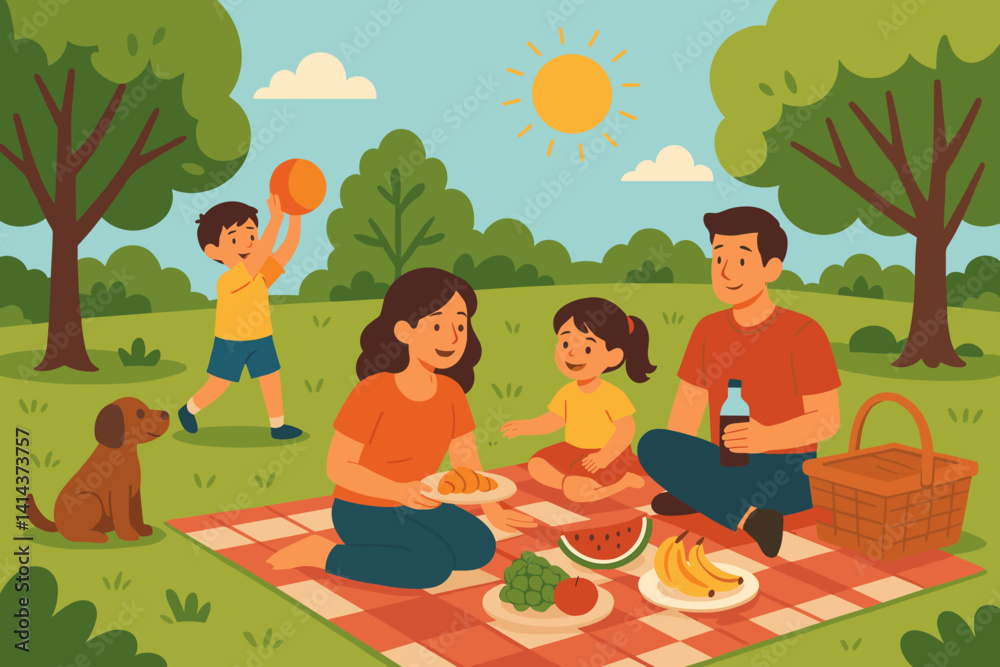 custom made wallpaper toronto digitalA family is having a picnic in a green park surrounded by food, a dog, and children at play