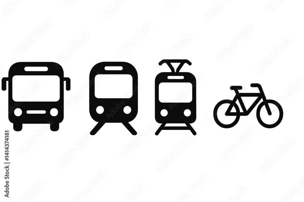 Icons highlighting various modes of public transit in a flat style