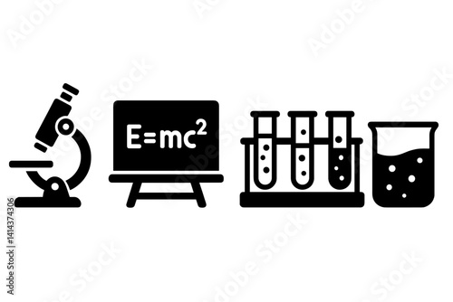 Flat design science lab icons depicting necessary equipment