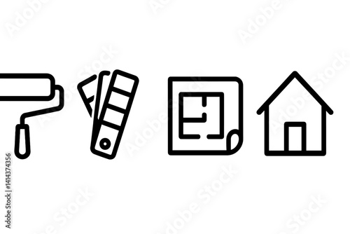 Icons for interior and exterior improvements in a flat design style