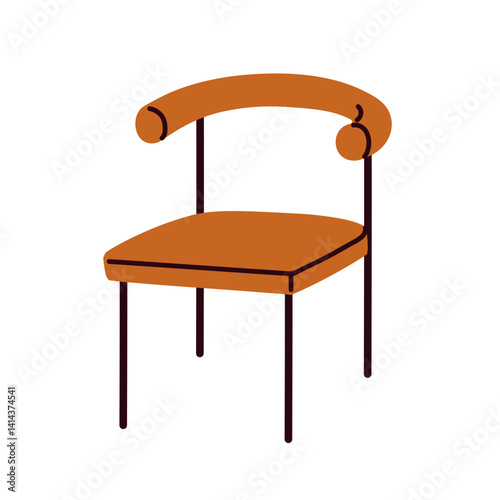 Chair in modern retro style. Seat with curved backrest. Stylish comfortable upholstered home furniture in minimalist Scandinavian design. Flat vector illustration isolated on white background