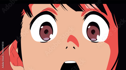 Anime character with shocked expression and wide eyes depicting surprise flat vector illustration