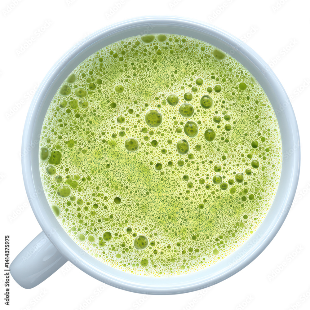 Green Smoothie in White Mug with Bubbles and Foam on Top, isolated on transparent background. Green Smoothie in White Mug with Bubbles and Foam on Top, isolated on transparent background.
