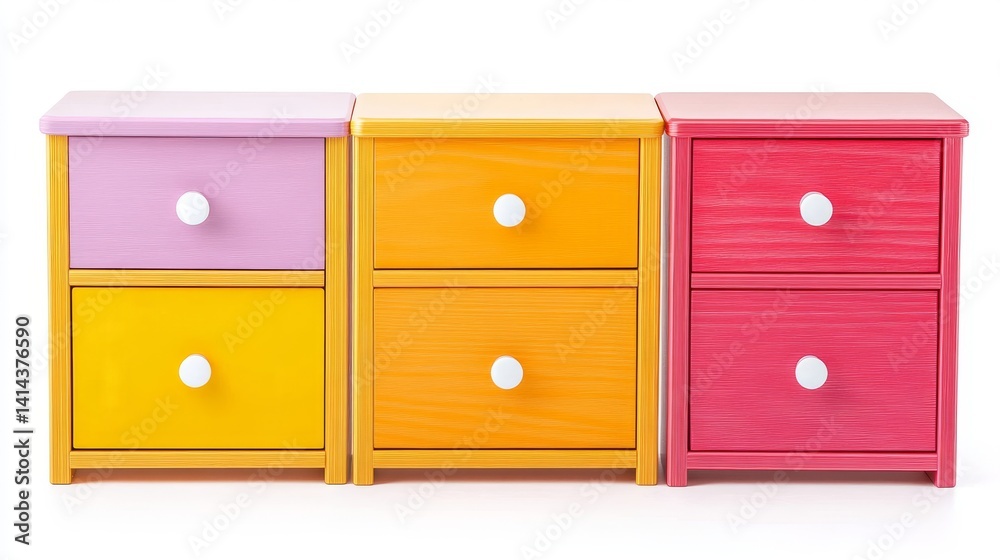 Fototapeta premium Colorful Toy Storage Drawers for Organizing Kids' Rooms and Play Spaces