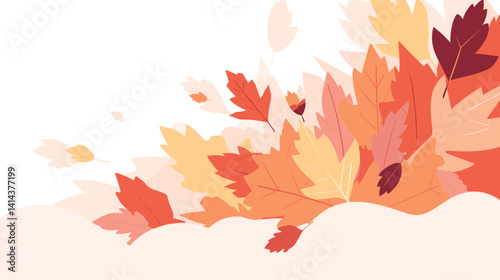 Autumn leaves in motion: colorful fall foliage in vibrant orange and red flat vector illustration
