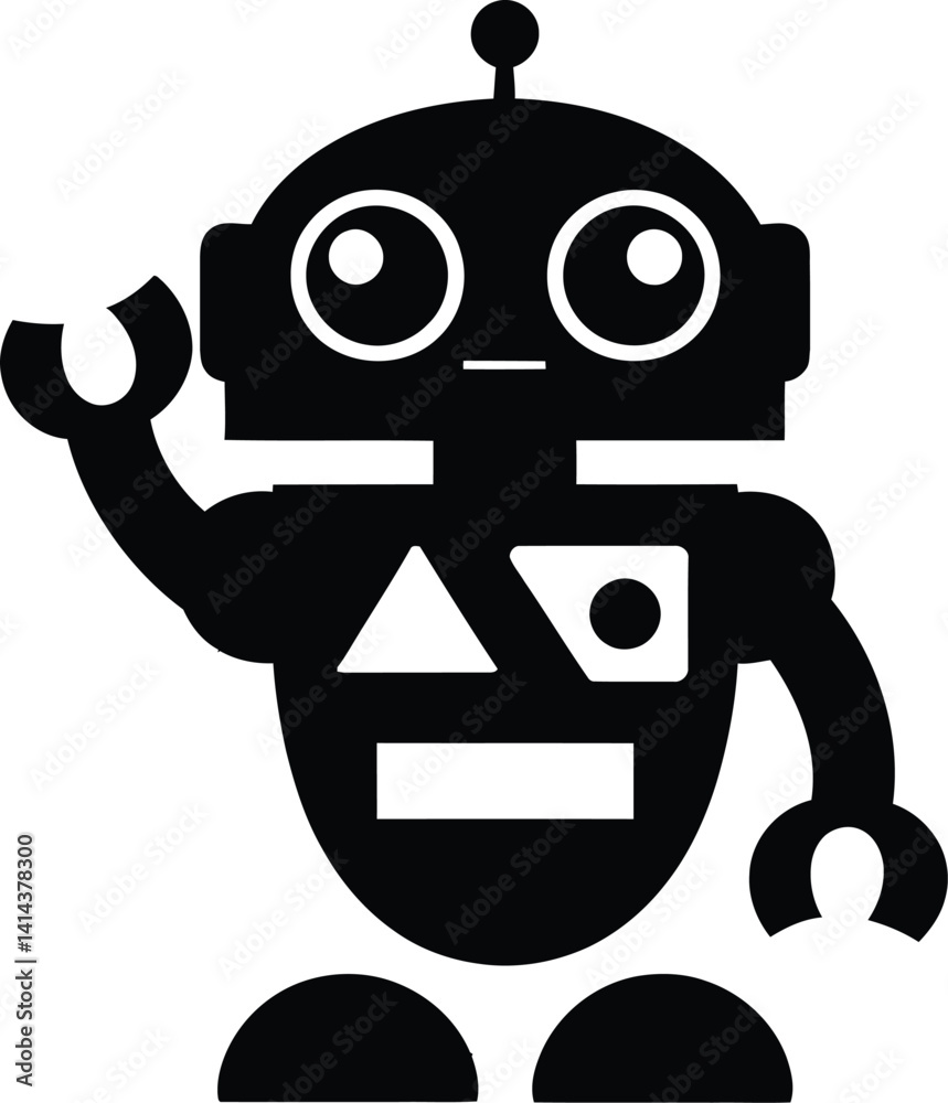 Smiling Robot Illustration Waving Hand – Vector Style, Friendly AI Robot Icon Greeting with a Wave Smiling Robot Illustration Waving Hand – Vector Style, Friendly AI Robot Icon Greeting with a Wave