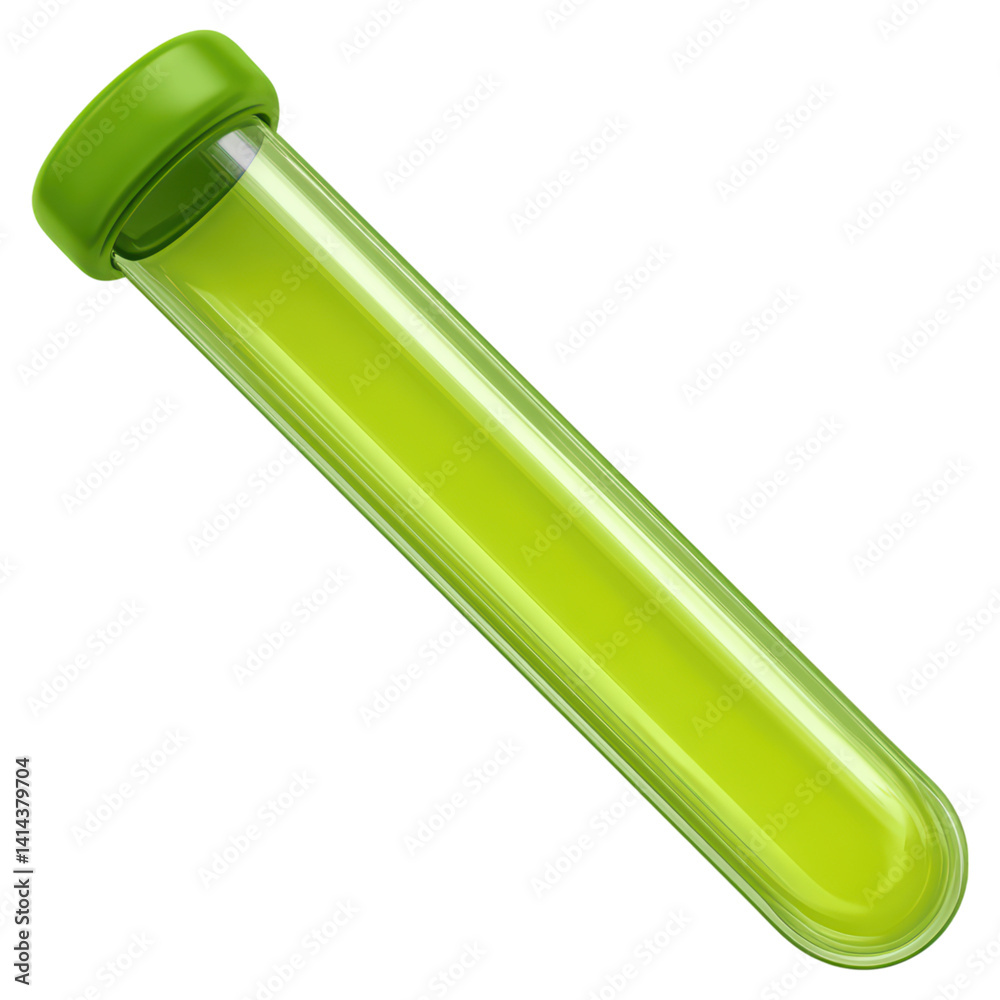 Transparent Test Tube Filled with Bright Green Liquid on White Background, isolated on transparent background. Transparent Test Tube Filled with Bright Green Liquid on White Background, isolated on transparent background.
