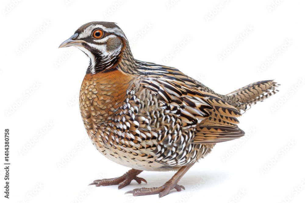 A strikingly colored bird stands confidently on a white background showcasing its intricate plumage A strikingly colored bird stands confidently on a white background showcasing its intricate plumage