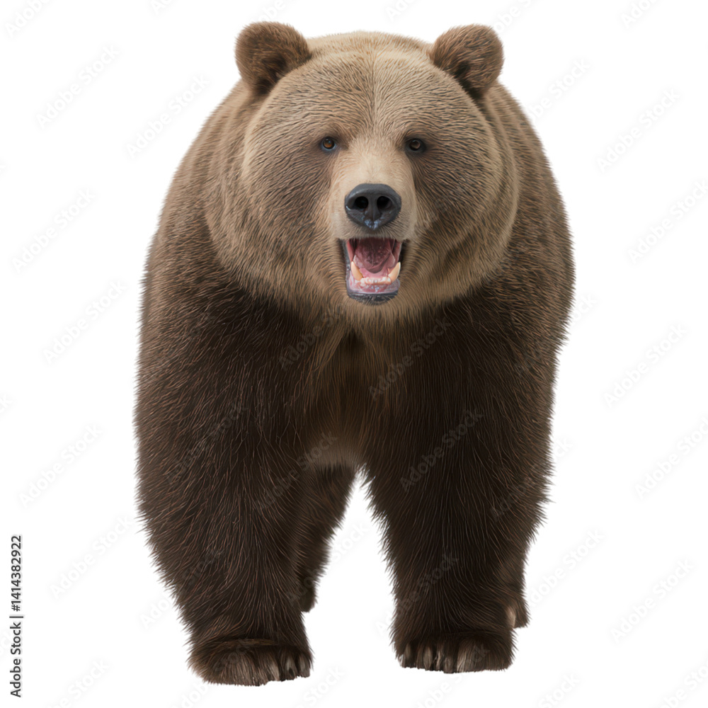 Fototapeta premium Powerful Grizzly Bear Roaring with Intensity in Natural Setting, isolated on transparent background.