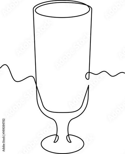 one line art Footed High Ball Glass vector illustration. line art, one continuous line, simple, hand drawn and sketch style. for icons, symbols, signs or logos. PNG
