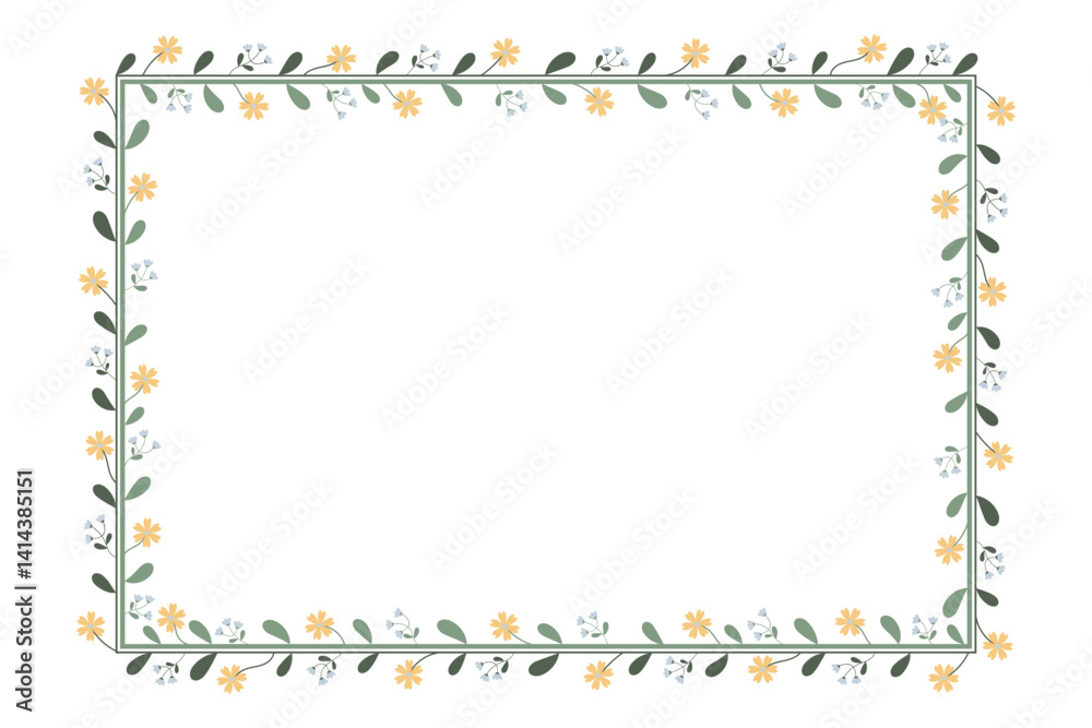 Green Rectangle Wreath Border Frame Decorated With Green Leaves And Yellow Floral Green Rectangle Wreath Border Frame Decorated With Green Leaves And Yellow Floral