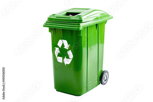 Bright green recycling bin ready for eco-friendly waste management on a white background isolated on transparent background