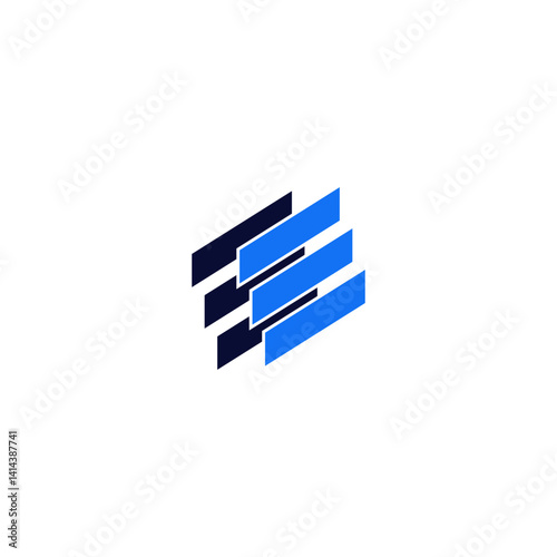 Modern abstract logo design featuring layered diagonal bars in blue and navy colors. The stacked lines create a sense of motion, growth, and digital flow, perfect for representing cloud technology, da