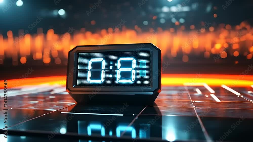 Digital timer displaying countdown in sports arena Digital timer displaying countdown in sports arena