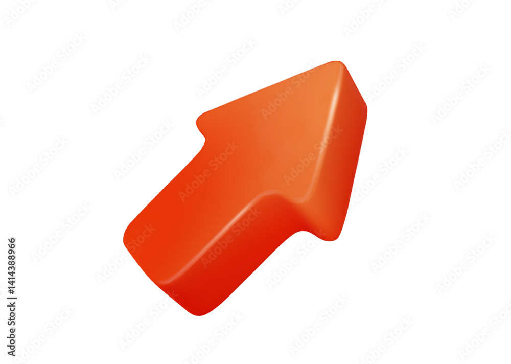 Red arrow 3d vector up icon isolated. Direction and arrows concept. Cartoon minimal style. Click cursor icon. PNG