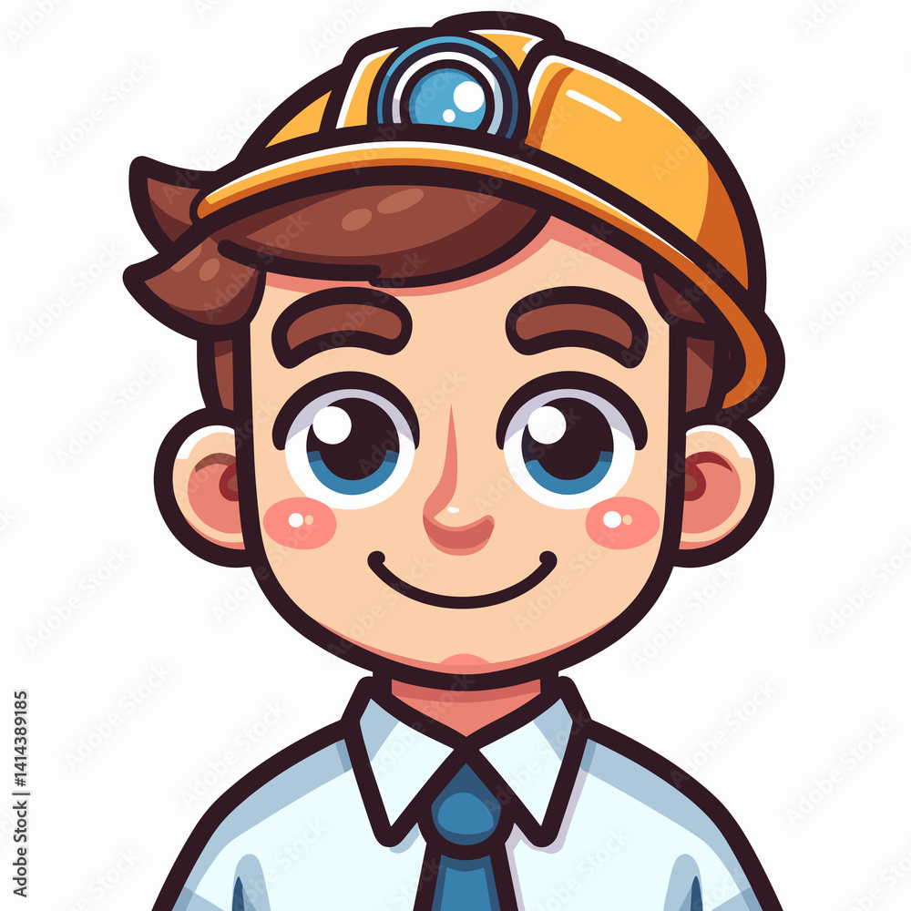 Cartoon miner smiling with hard hat and shirt Cartoon miner smiling with hard hat and shirt