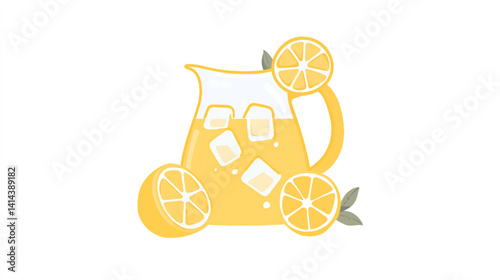 Refreshing Lemonade Pitcher with Ice and Lemon Slices Illustration