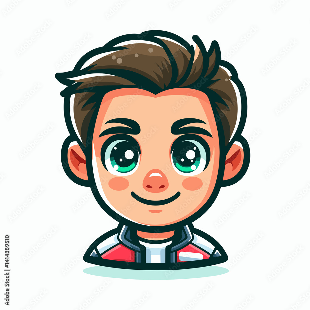 Cute cartoon boy smiling with bright eyes in a cheerful style Cute cartoon boy smiling with bright eyes in a cheerful style