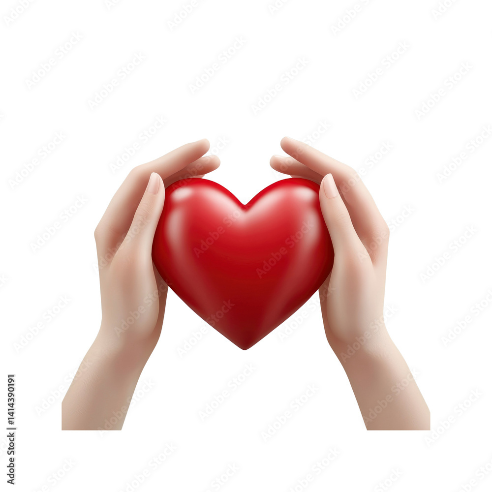 Fototapeta premium Tender Hands Holding a Red Heart Symbol of Love, Care, and Compassion