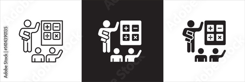 Business training icon. Business coaching icons. Icon symbol compatible for teaching, education, management, seminar, lecture, presentation, meeting, course, workshop. Vector illustration