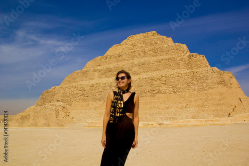 beautiful woman in pyramids of sakkara, cairo egypt