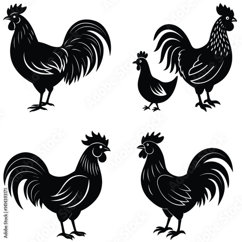 Hen Vector Silhouetted Bundle Set Collection