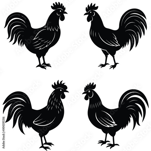 Hen Vector Silhouetted Bundle Set Collection