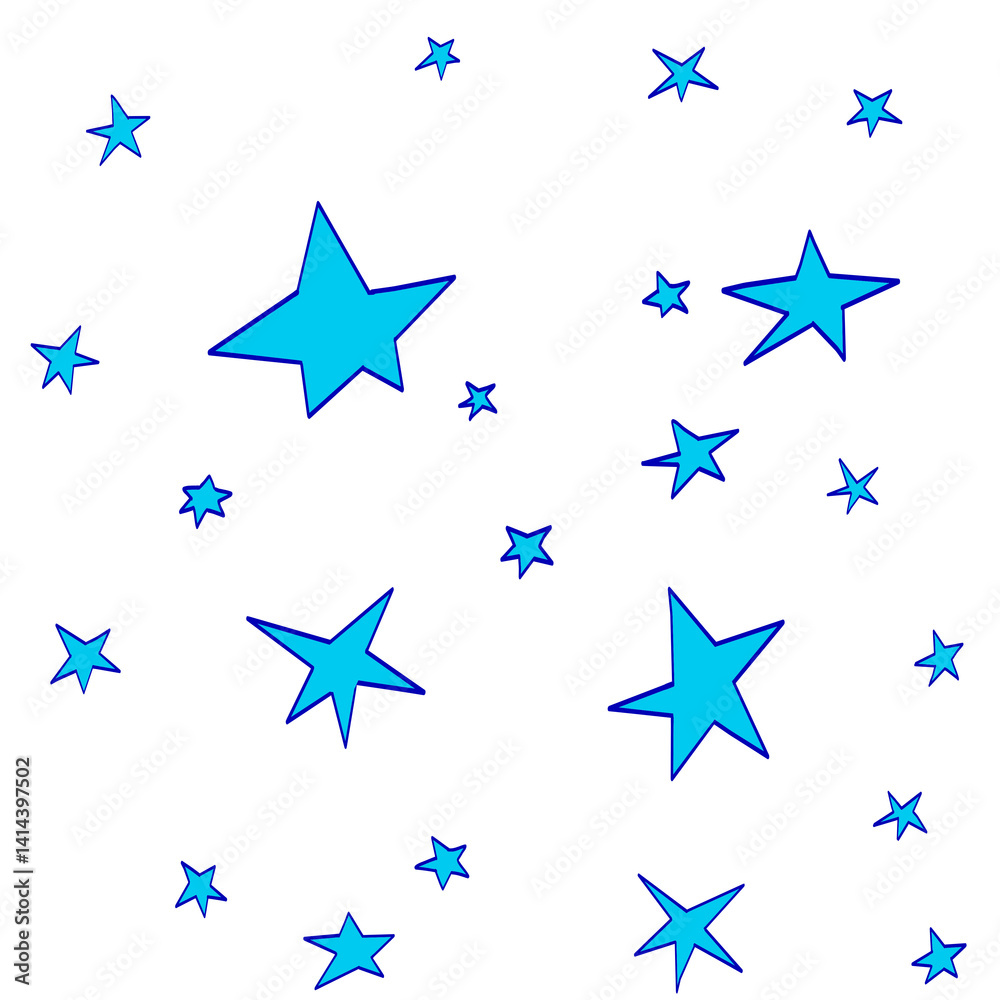 Obraz premium Seamless pattern of light blue doodle stars falling against a clean white background, creating a simple yet captivating design