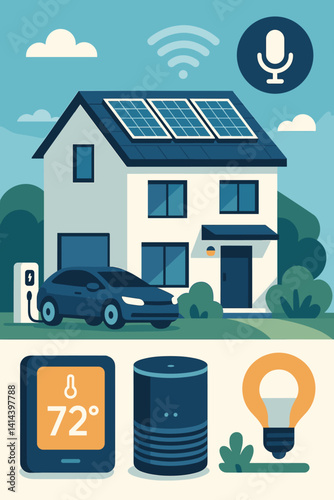 A connected modern home with smart technologies and sustainable systems