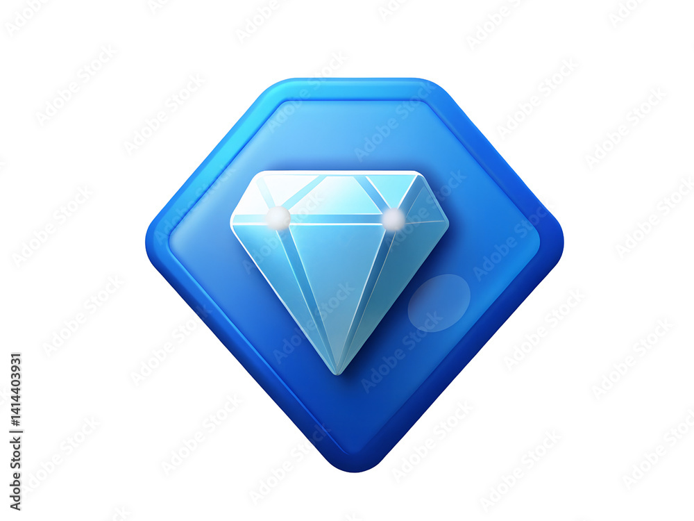 3D Blue Diamond Gem Illustration, 3D Illustration, 3D Rendering, 3D Icon