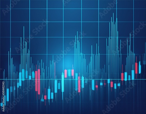 Business candle stick graph chart of stock market investment trading on blue background. photo