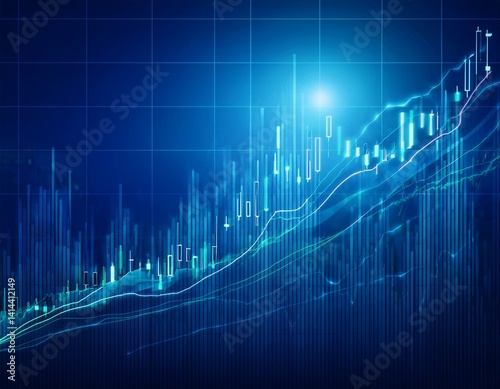 Business candle stick graph chart of stock market investment trading on blue background. photo