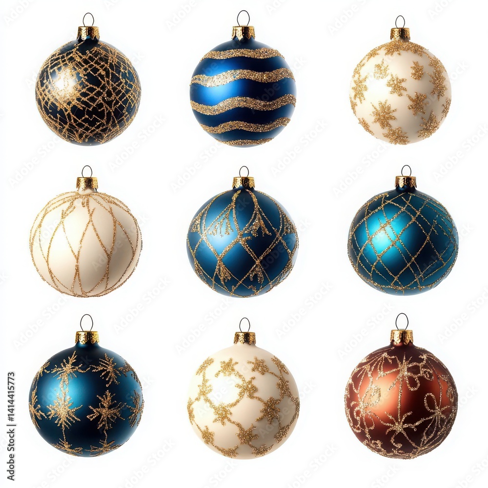Christmas tree ornament collection, festive and isolated on white. Christmas tree ornament collection, festive and isolated on white.