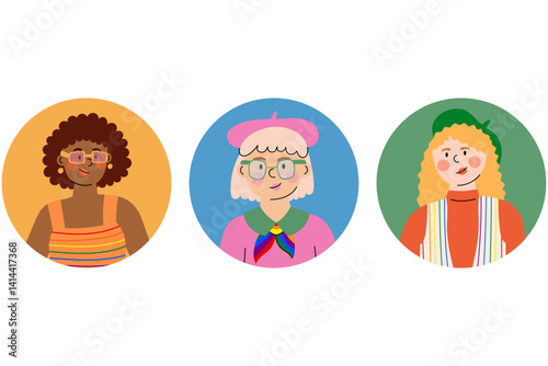 Women, LGBT avatar.Woman character with pride elements representing creativity, individuality and LGBTQ+ pride. Flat vector illustration.