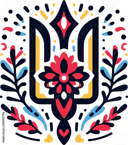 Freedom & Strength – Ukraine Trident with Folk Floral Elements