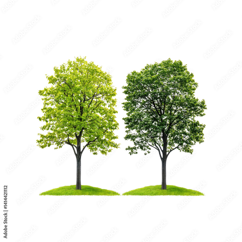 Obraz premium Two Trees, Spring and Summer, Isolated on Transparent Background