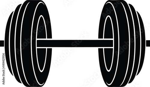 Barbell Icon Silhouette Black Vector | Fitness Strength Training Logo for Print and Digital Use