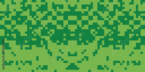 Green pixel camouflage pattern background. Abstract digital camouflage texture in shades of green, ideal for game design, military themes, or retro pixel art projects