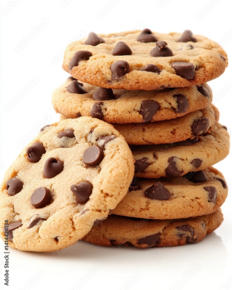 Stack of Delicious Chocolate Chip Cookies on White Background Perfect for Dessert or Snack Photography Stack of Delicious Chocolate Chip Cookies on White Background Perfect for Dessert or Snack Photography