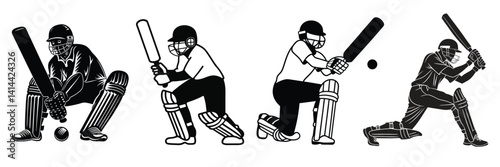 Cricket batsman silhouette set